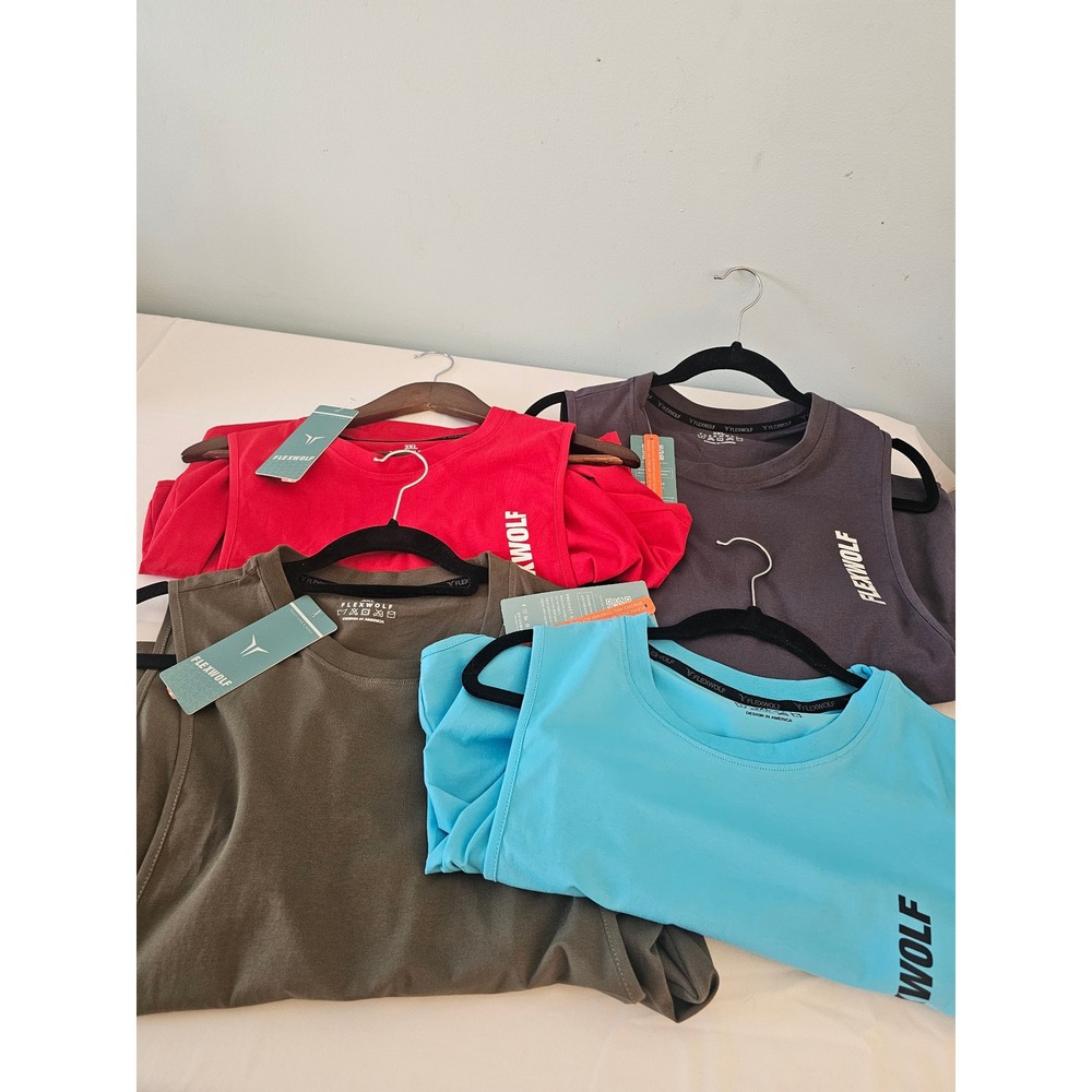 Athletic Flexwolf Muscle Tank Top Lot 4 Mens 3XL Multicolor Deep Cut Gym Workout